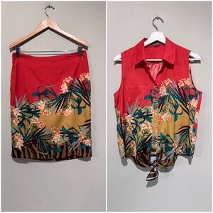 Vince Camuto Tropical Floral outfit set Top/skirt Women 4/S Summer Vacation